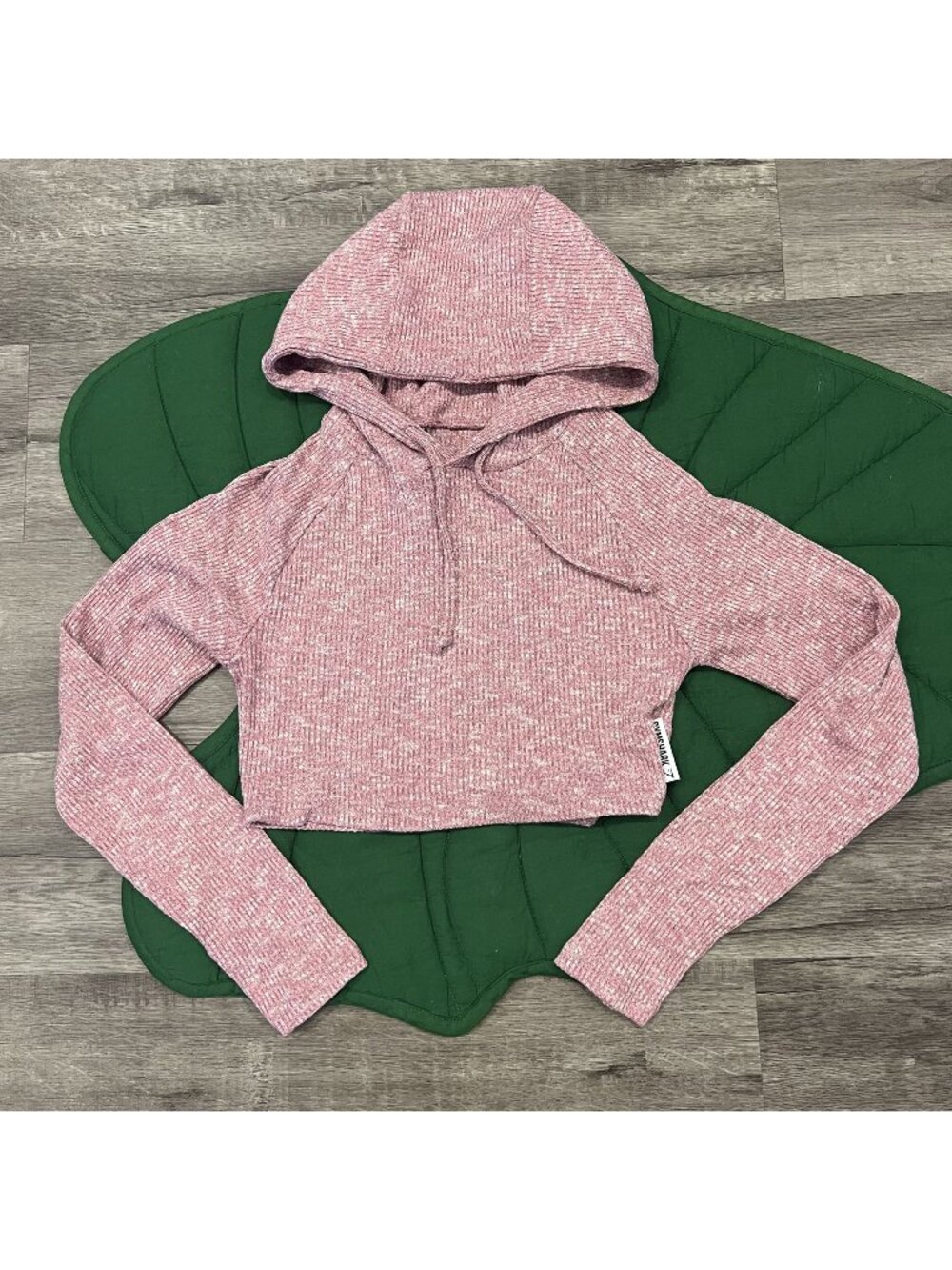 Gymshark Hoodie Women XS Dusty Pink Marl Ribbed Long Sleeve Hooded Crop Pullover